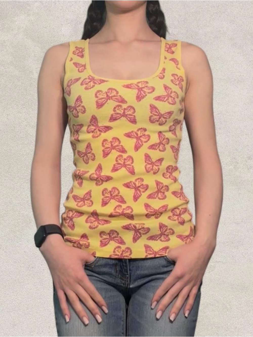 Vintage Fairy Butterfly Print Mix&Co. Fitted Tank Top Women's M